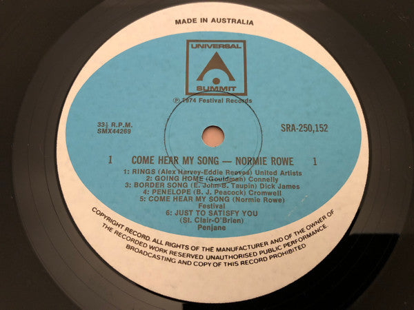 Normie Rowe : Come Hear My Song (LP)