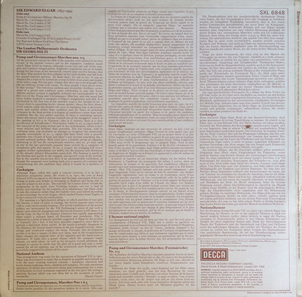 Sir Edward Elgar, London Philharmonic Orchestra, Georg Solti : Pomp And Circumstance Military Marches Op.39 - Overture "Cockaigne" Op.40 (LP)