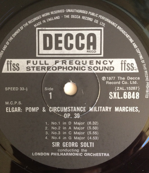 Sir Edward Elgar, London Philharmonic Orchestra, Georg Solti : Pomp And Circumstance Military Marches Op.39 - Overture "Cockaigne" Op.40 (LP)
