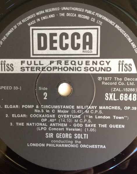 Sir Edward Elgar, London Philharmonic Orchestra, Georg Solti : Pomp And Circumstance Military Marches Op.39 - Overture "Cockaigne" Op.40 (LP)