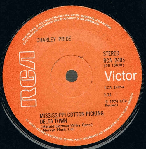Charley Pride : Mississippi Cotton Picking Delta Town (7")