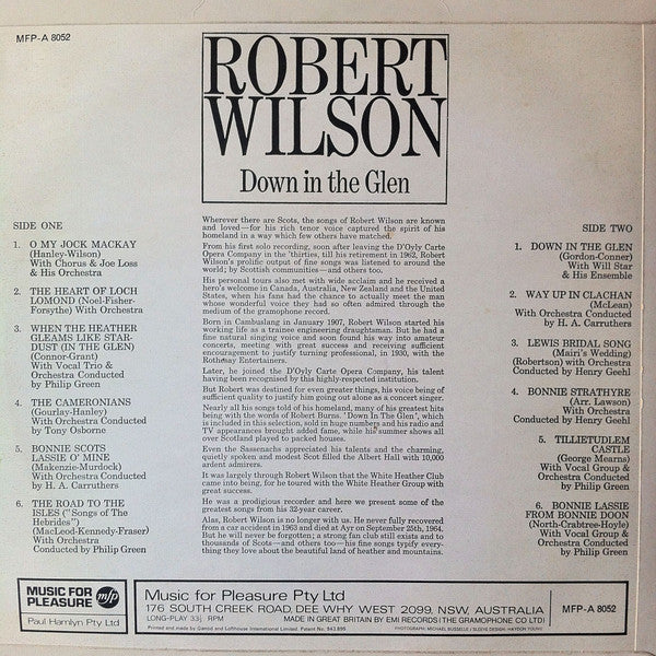Robert Wilson (3) : Down In The Glen (LP, Album, Mono)