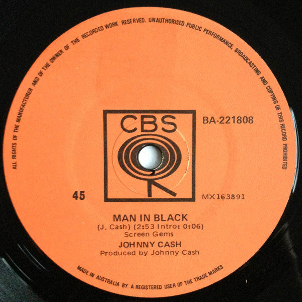 Johnny Cash : Man In Black  (7", Single)