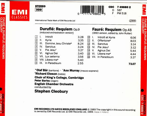 Fauré* / Duruflé* / Choir Of King's College, Cambridge*, Olaf Bär, Ann Murray, Richard Eteson, Peter Barley, English Chamber Orchestra, Stephen Cleobury : Requiems (CD, RE)