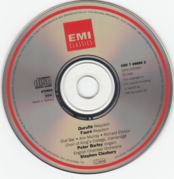Gabriel Fauré / Maurice Duruflé / The King's College Choir Of Cambridge, Olaf Bär, Ann Murray, Richard Eteson, Peter Barley, English Chamber Orchestra, Stephen Cleobury : Requiems (CD, RE)