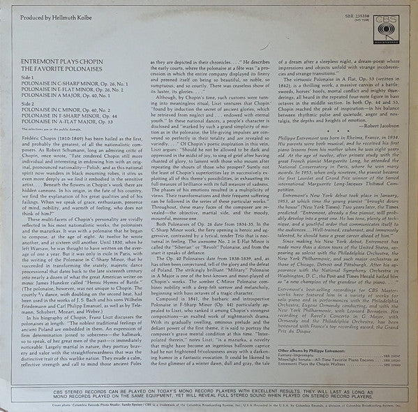 Philippe Entremont : Entremont Plays Chopin: The Favorite Polonaises (LP, Album)