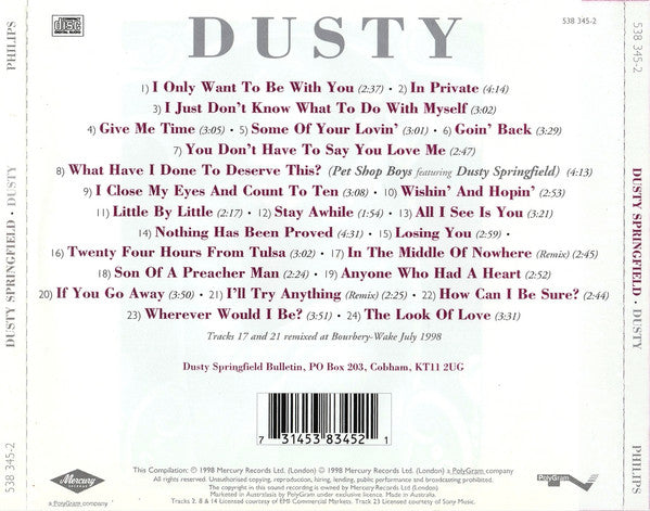 Dusty Springfield : Dusty - The Very Best Of Dusty Springfield (CD, Comp, RE, RM)