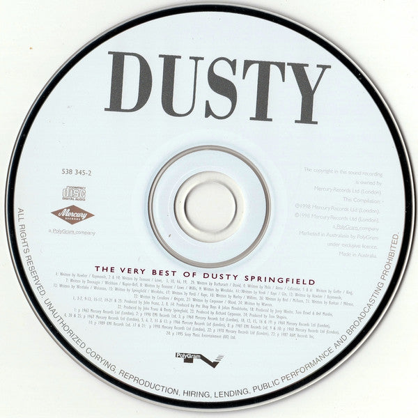 Dusty Springfield : Dusty - The Very Best Of Dusty Springfield (CD, Comp, RE, RM)