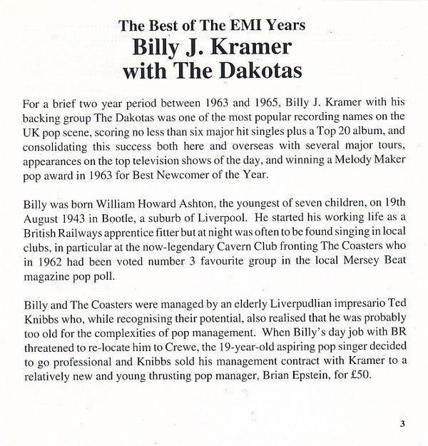 Billy J. Kramer With The Dakotas* : The Best Of The EMI Years (CD, Comp, Mono, RM)
