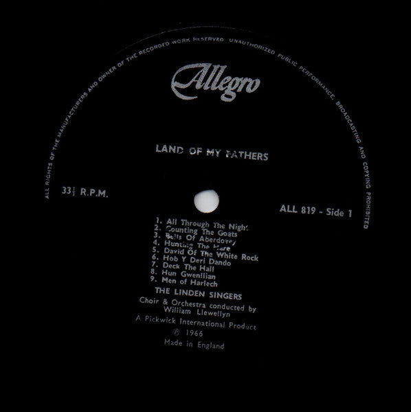 The Linden Singers : Land Of My Fathers (Hen Wlad Fy Nhadau) - Songs Of Wales (LP, Album, Bla)