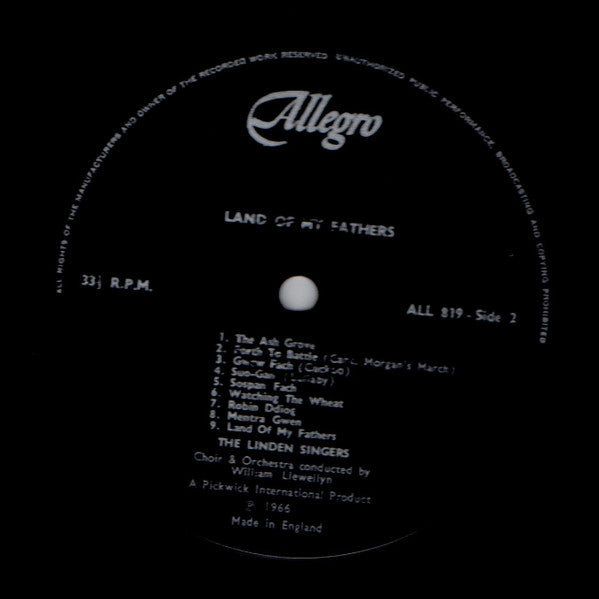 The Linden Singers : Land Of My Fathers (Hen Wlad Fy Nhadau) - Songs Of Wales (LP, Album, Bla)