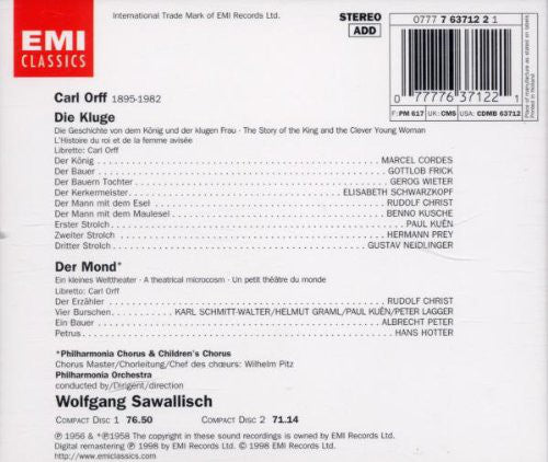 Carl Orff, Wolfgang Sawallisch, Philharmonia Orchestra : Die Kluge Der Mond (2xCD, Comp, RE, RM)