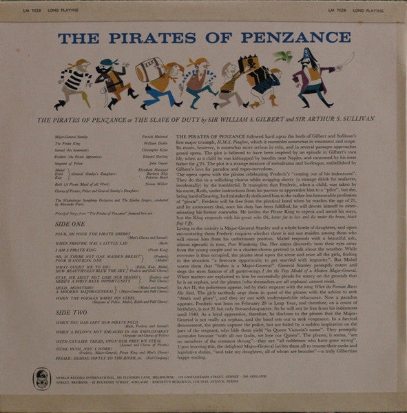 Gilbert & Sullivan, Westminster Symphony Orchestra, The Linden Singers, Alexander Faris : The Pirates Of Penzance  (LP, Album, Mono, Club)
