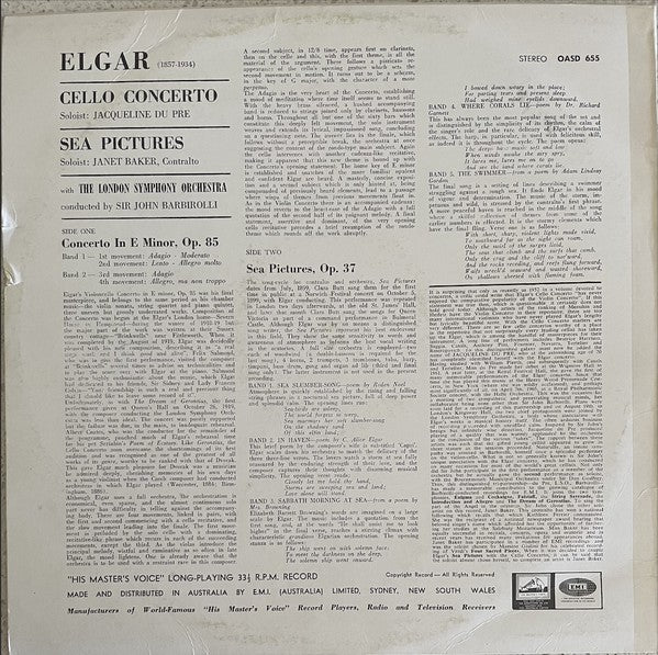 Elgar*, Jacqueline Du Pré, Sir John Barbirolli, London Symphony Orchestra, Janet Baker : Cello Concerto / Sea Pictures (LP)