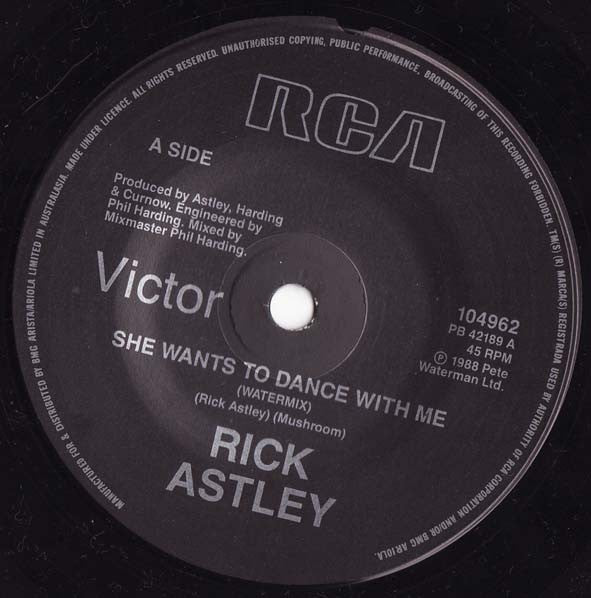 Rick Astley : She Wants To Dance With Me (7", Single)