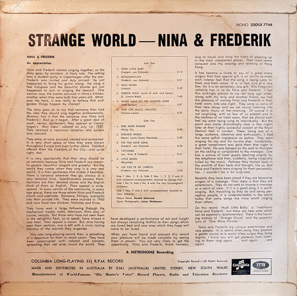 Nina & Frederik : Strange World (LP, Album, Mono)