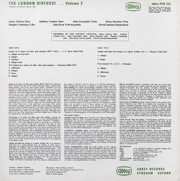 The London Virtuosi, Johann Sebastian Bach / Georg Philipp Telemann / Wolfgang Amadeus Mozart : The London Virtuosi ... Volume 2 (LP)