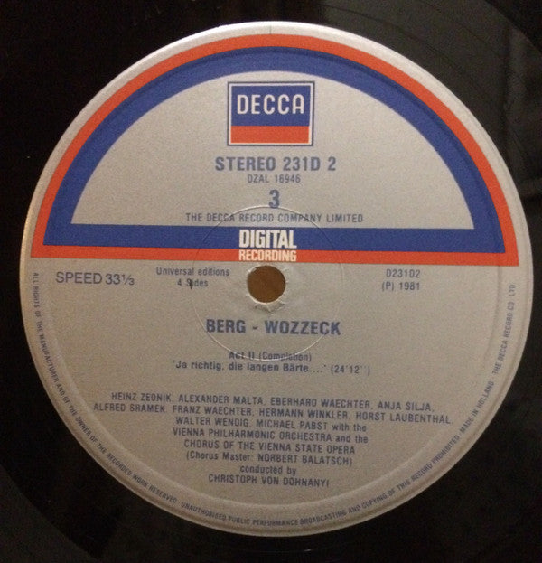 Alban Berg, Eberhard Wächter, Anja Silja, Wiener Philharmoniker, Christoph von Dohnányi : Wozzeck (2xLP, Album + Box)