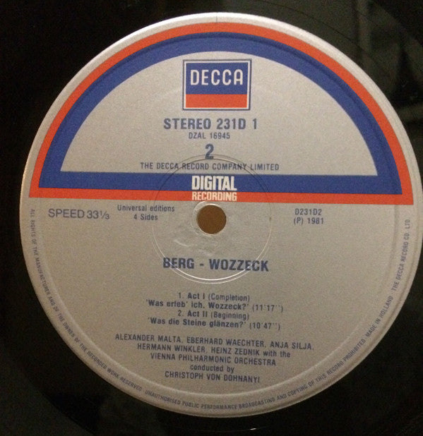 Alban Berg, Eberhard Wächter, Anja Silja, Wiener Philharmoniker, Christoph von Dohnányi : Wozzeck (2xLP, Album + Box)