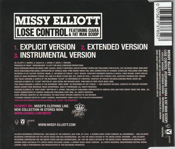 Missy Elliott Featuring Ciara (2) & Fatman Scoop : Lose Control (CD, Single)