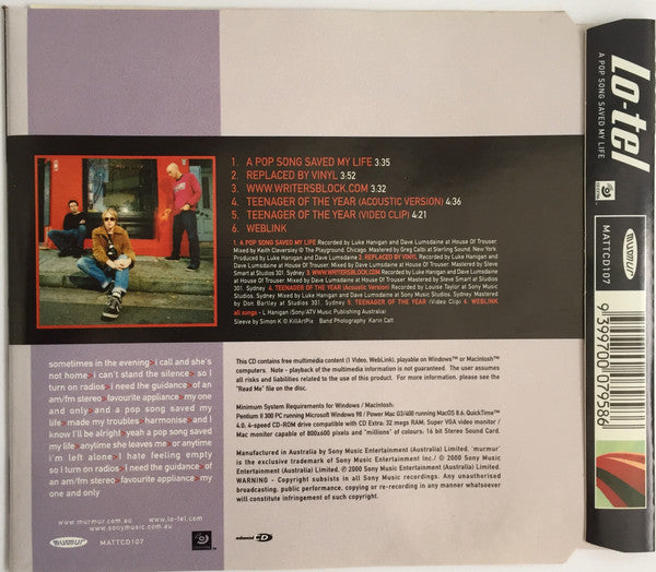 Lo-Tel : A Pop Song Saved My Life (CD, Single, Enh)
