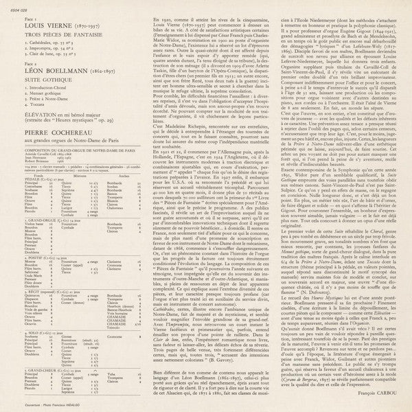 Pierre Cochereau, Vierne*, Boellmann* : Vierne: Trois Pieces De Fantasie / Boellmann: Suite Gothique / Elevation - Pierre Cochereau Aux Grandes Orgues De Notre-Dame De Paris (LP)