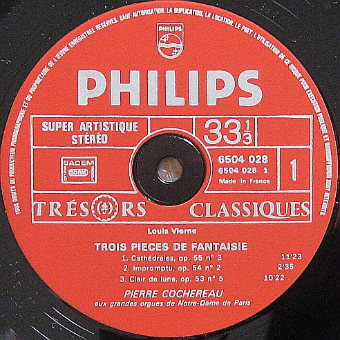 Pierre Cochereau, Vierne*, Boellmann* : Vierne: Trois Pieces De Fantasie / Boellmann: Suite Gothique / Elevation - Pierre Cochereau Aux Grandes Orgues De Notre-Dame De Paris (LP)