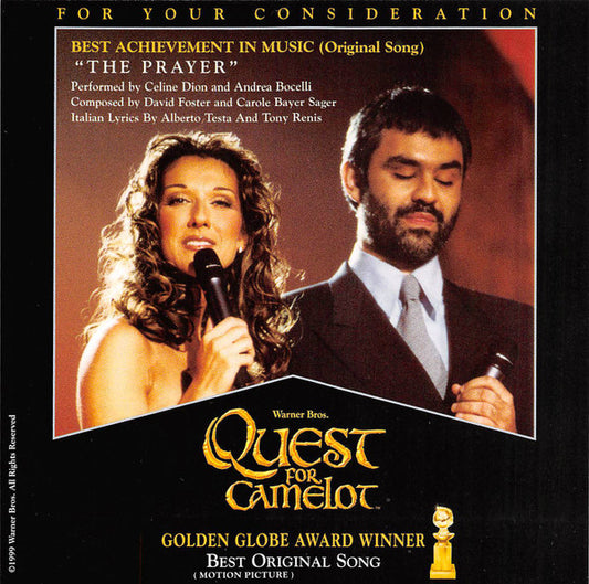 Celine Dion* And Andrea Bocelli : The Prayer (CD, Advance, Single, Promo)