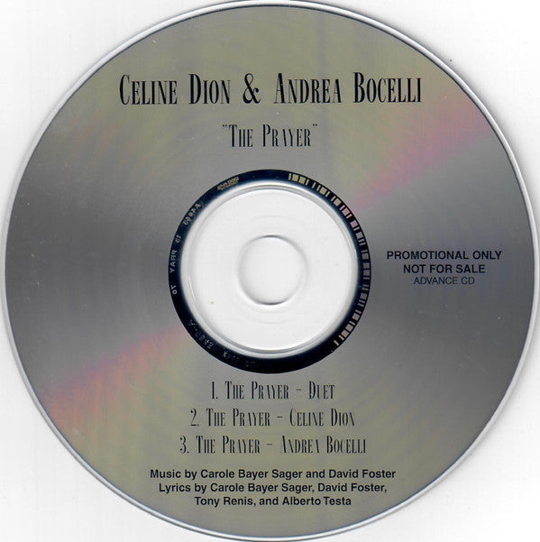 Celine Dion* And Andrea Bocelli : The Prayer (CD, Advance, Single, Promo)