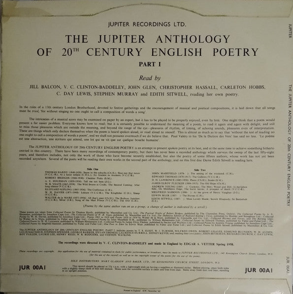 Various : The Jupiter Anthology Of 20th Century English Poetry Part 1 (LP)