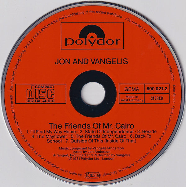 Jon And Vangelis* : The Friends Of Mr. Cairo (CD, Album, RE)