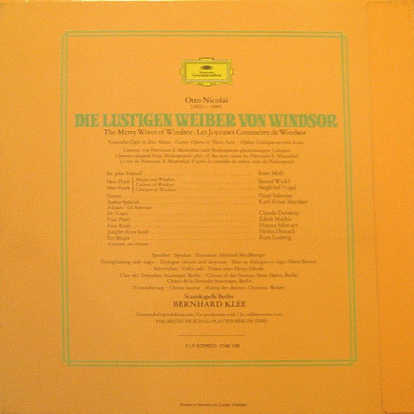 Otto Nicolai - Helen Donath, Edith Mathis, Hanna Schwarz, Kurt Moll, Peter Schreier, Siegfried Vogel, Bernd Weikl - Staatskapelle Berlin With Bernhard Klee : Die Lustigen Weiber Von Windsor (Komische Oper In Drei Akten) (3xLP, Album + Box, Ltd)