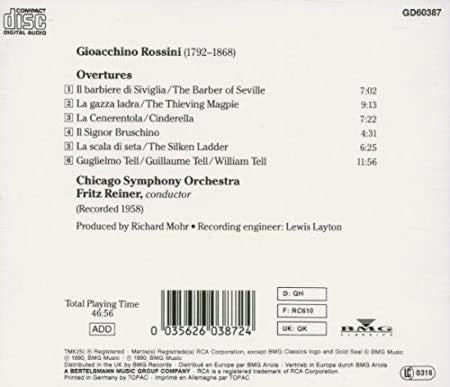 Rossini* - Chicago Symphony* / Fritz Reiner : Rossini Overtures (CD, Album, RE)