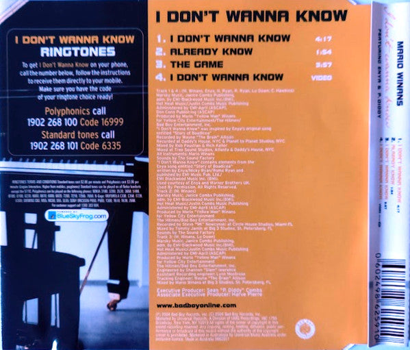 Mario Winans Featuring Enya & P. Diddy : I Don't Wanna Know (CD, Single, Enh)