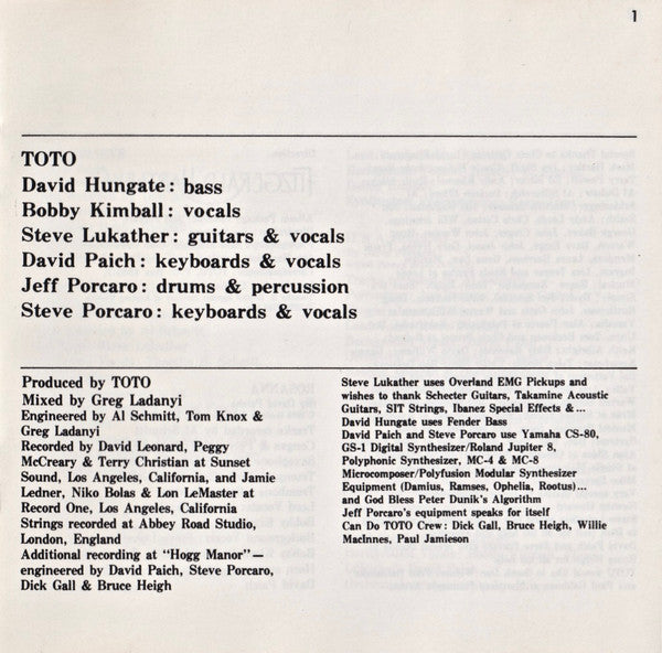 Toto : Toto IV (CD, Album)