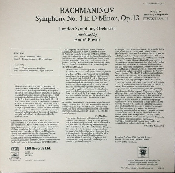Sergei Vasilyevich Rachmaninoff, André Previn, London Symphony Orchestra : Symphony No.1 (LP, Quad)