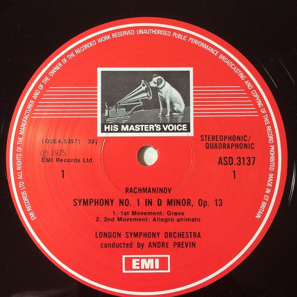 Sergei Vasilyevich Rachmaninoff, André Previn, London Symphony Orchestra : Symphony No.1 (LP, Quad)