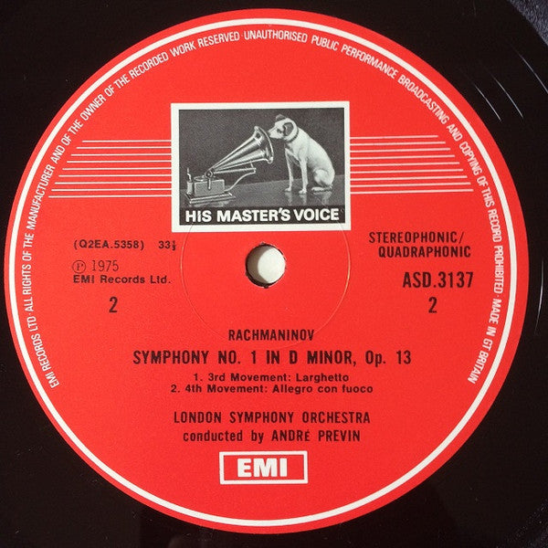 Sergei Vasilyevich Rachmaninoff, André Previn, London Symphony Orchestra : Symphony No.1 (LP, Quad)