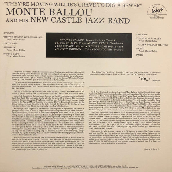 Monte Ballou And His New Castle Jazz Band : They're Moving Willie's Grave To Dig A Sewer (LP)