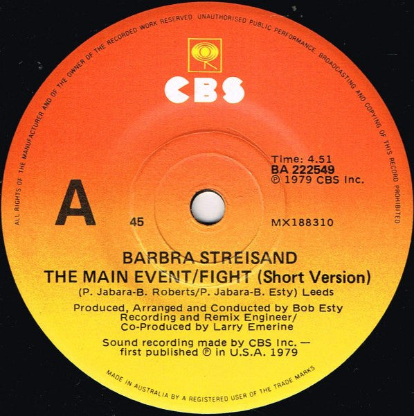 Barbra Streisand : The Main Event / Fight (7", Single)