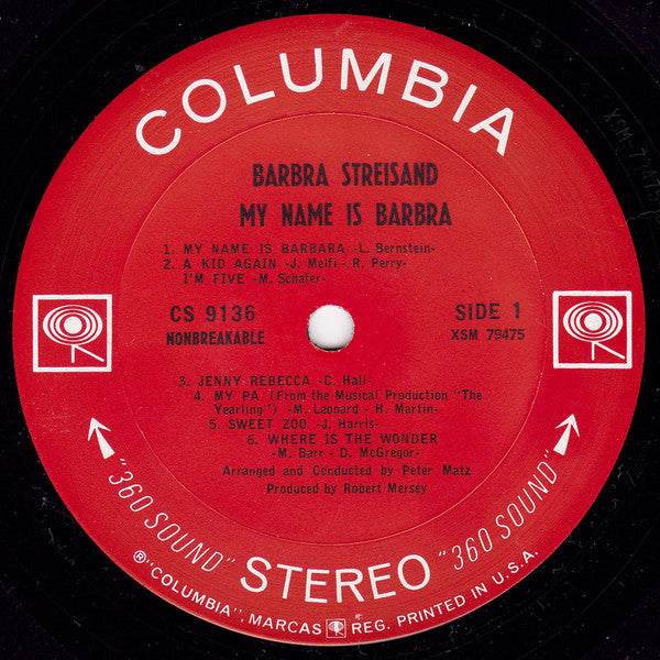 Barbra Streisand : My Name Is Barbra (LP, Album, RE, Pit)