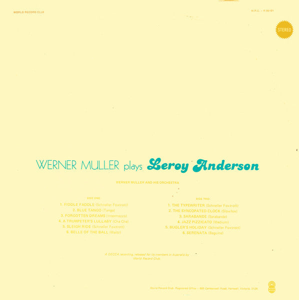 Werner Müller Plays Leroy Anderson : Werner Muller Plays Leroy Anderson (LP, Album, Club, RE)