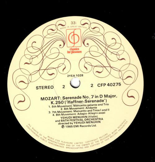 Wolfgang Amadeus Mozart, Yehudi Menuhin, Bath Festival Orchestra : Haffner Serenade (LP, RE)