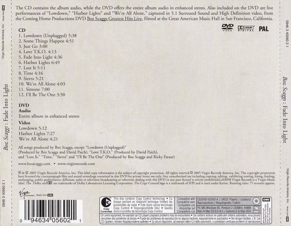 Boz Scaggs : Fade Into Light (CD, Album, Copy Prot., RE + DVD)