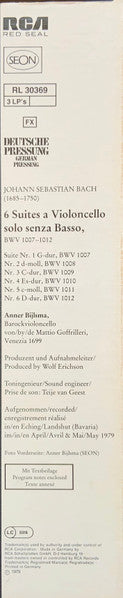 Johann Sebastian Bach, Anner Bijlsma* : 6 Suites A Violoncello Solo Senza Basso (3xLP + Box)