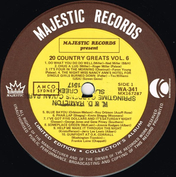 Various : 20 Country Greats Vol. 6 (LP, Comp, Ltd)