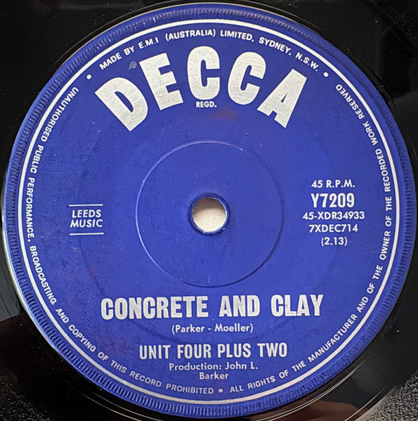 Unit Four Plus Two : Concrete And Clay (7", Single, Mono)