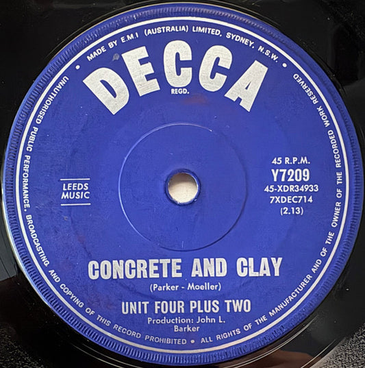 Unit Four Plus Two : Concrete And Clay (7", Single, Mono)
