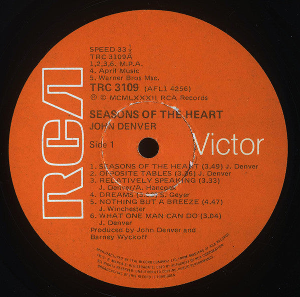 John Denver : Seasons Of The Heart (LP, Album)