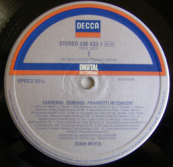 Carreras*, Domingo*, Pavarotti*, Mehta* : In Concert (LP, Album)